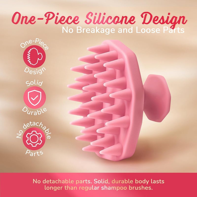 SILKLE Scalp Massager Shampoo Brush – Silicone Scalp Scrubber for Hair Growth & Dandruff Removal, One-Piece, Non-Slip Handle, Soft Bristles, Wet/Dry Shower Scalp Exfoliator for All Hair Types – Pink - Image 4